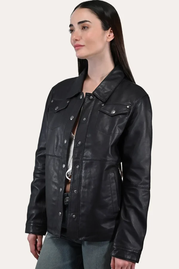Frye Leather Shirt Black Cheap