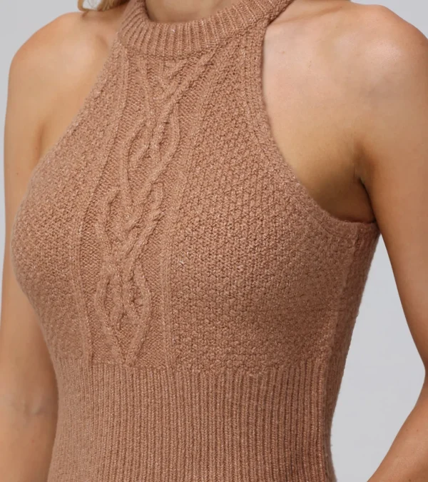 Frye Cable Halter Sweater Brown Hot